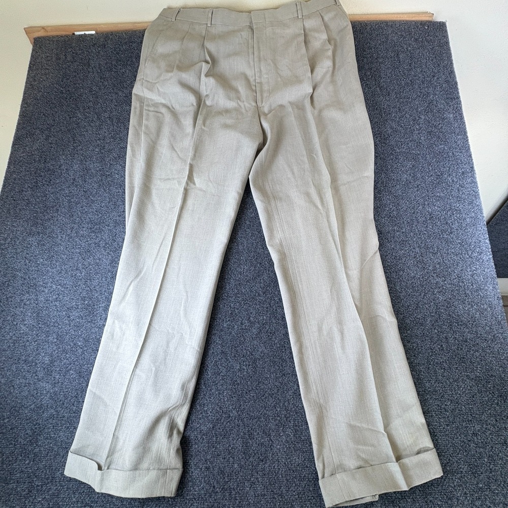 TropiCool‎ Dress Pants Mens 40x32.5 Beige Rayon Pleated High Rise Straight Leg